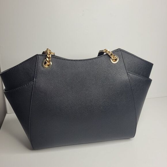 Michael Kors Jet Set Travel LG Chain Shoulder Tote Black Gold - Picture 3 of 7